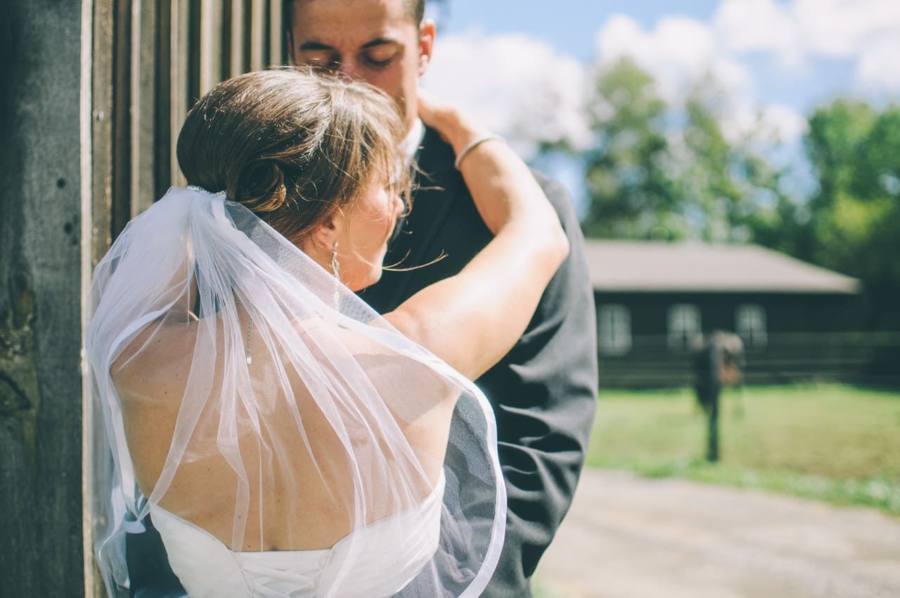 bride and groom on wedding day